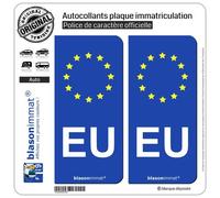 2 Autocollants plaque immatriculation Auto EU Union Européenne - Côté droit