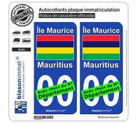 2 Autocollants plaque immatriculation Auto : Ile Maurice - Drapeau