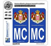 2 Autocollants plaque immatriculation Auto : MC Monaco - Armoiries