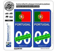 2 Autocollants Plaque immatriculation Auto : Portugal - Drapeau