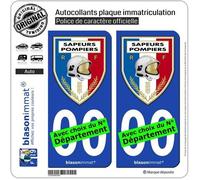 2 Autocollants plaque immatriculation Auto : Sapeurs-Pompiers - Blason