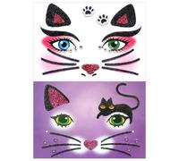 2 Autocollants Pour Visage De Chat, Accessoires De Jeu De Rôle, Autocollants Pour Le Visage De Maquillage Facial, Autocollants De Tatouage Pour Le Visage Temporaire.