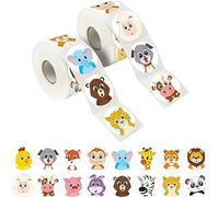 2 Autocollants Ronds D'animaux Terrestres (500/Rouleau), 16 Motifs Avec Des Lignes Perforées Pour Les Fêtes D'enfants (Grande Taille, 1"" De Diamètre Chacun)
