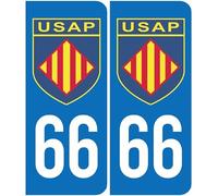 2 Autocollants Stickers Plaque d'immatriculation Voiture 66 USAP Union sportive Arlequins perpignanais Perpignan Rugby TOP 14 Sticker immatriculation