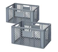 2 bacs Euro avec 4 poignées, 600 x 400 x 320 mm, 63 l, gris.
