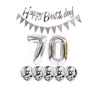 2 ballons numéro 70 + guirlande d'anniversaire haappy + bannière argentée décoration 70e anniversaire + 5 ballons confettis garçon fille 70 ans décoration anniversaire 70 ballons 70 anniversaire