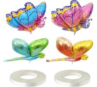 2 Ballons Papillon Et 2 Ballons Libellules,Équipés De 2 Rouleaux De Rubans Blancs,Ballons Animaux Tridimensionnels,Décoration De Ballons De Fête,Ballons Créatifs Pour Enfants