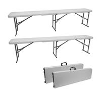 Oxeo 2 Bancs pliants Blancs-Bancs pliants Jardin- Bancs pliants Camping - 182X28X43cm - Poignée de Transport