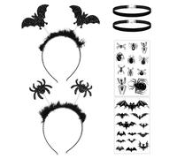 2 Bandeaux, 2 Plaques De Tatouage Et Cols 2 Cou, Bandeaux D'Araignée, Bandeaux De Chauve-Souris, Bandeaux De Personnalité Rétro, Accessoires De Vêtements De Fête.