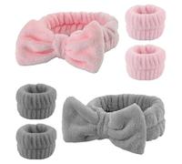 2 Bandeaux À Nœud, 2 Paires De Bracelets, Bandeaux Mignons Pour Laver Le Visage, Bandeaux De Maquillage, Bandeaux De Yoga Absorbant La Transpiration, Bandeaux De Spa Élastiques
