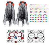 2 Bandeaux En Maille, Équipés De 2 Ensembles D'Autocollants Pour Le Visage Et 1 Autocollant En Diamant Coloré, Bandeaux Rétro, Accessoires De Jeu De Rôle, Accessoires De Vêtements De Fête