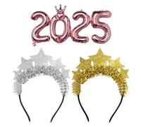 2 Bandeaux Étoiles À Cinq Branches Et 1 Ballon Numéroté En Or Rose, Bandeaux À Paillettes, Bandeaux De Décoration De Fête, Accessoires De Décoration De Fête.