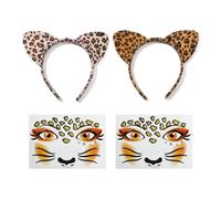 2 Bandeaux Léopard, 2 Autocollants Visage Imprimé Léopard, Accessoires Pour Soirée À Thème, Jeu De Rôle, Passe-Temps Pour Animaux De Compagnie.