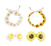 2 Bandeaux Marguerites Et 2 Verres Marguerites, Guirlande De Mode, Bandeaux Bandeau Couronne De Fleurs Marguerites, Accessoires Pour Femmes Filles, Attaches Élastiques Réglables Pour Les Voyages