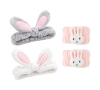 2 Bandeaux Oreilles De Lapin, 1 Bracelet De Lapin, Bandeau En Peluche, Accessoires De Lavage Du Visage Et De Cheveux Pour Femmes, Décoration De Dessin Animé Mignon