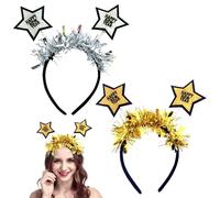 2 Bandeaux pour Nouvel An, 2025 Serre-tête Happy New Year avec étoiles et guirlande dorée pour décoration de fête du Nouvel An, Bandeaux à Paillettes, Décoration du Nouvel An