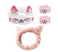 2 Bandes De Cheveux D'Oreille De Chat En Peluche, 1 Paire De Bandes De Poignet Élastiques, Bande De Cheveux Absorbante Pour Le Lavage Du Visage, Accessoires De Maquillage Pour Filles.
