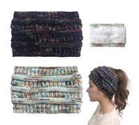 2 bandes tricotées pour femme - Oreilles d'hiver tressées confortables doublées en polaire pour les sports de plein air