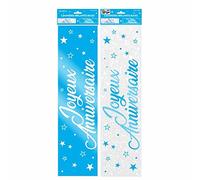 2 Bannières Joyeux Anniversaire blanche et bleue métallique (x1) REF/BANM00