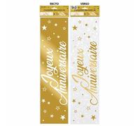 2 Bannières Joyeux Anniversaire blanche et doré or métallique (x1) REF/BANM00