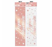 2 Bannières Joyeux Anniversaire blanche et rose gold métallique (x1) REF/BANM00