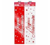 2 Bannières Joyeux Anniversaire blanche et rouge métallique (x1) REF/BANM00