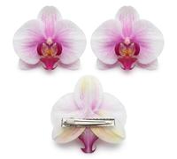 2 Barrettes à Cheveux Orchidée - Tahiti Hawaï Thaïlande - 9 x 8,5 cm | Finition textile haut de gamme - Pinces Crocodile