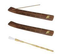 2 bâtons d'encens, 1 brosse à encens en laiton, porte-encens, porte-encens en bois de santal, porte-encens, porte-encens, base pour encens ménagers