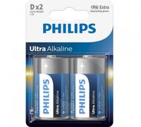2 Batteries Alkalines Ultra Philips D 1.5V Blister LR20 Mono 2BL Exp 2029 Neuf