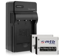 2 Batteries + Chargeur (Auto, Prise de Courant) Compatible avec Nikon EN-EL19 / Coolpix S2750 S4300 S6400 S6600... - Voir descriptif