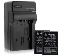2 Batteries + Chargeur (Auto, Prise de Courant) Compatible avec Nikon EN-EL20 / 1 AW1, 1J1, 1J2, 1J3, 1S1, Coolpix A