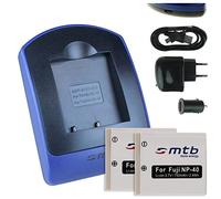2 Batteries + Chargeur (USB/Auto/Secteur) pour Fuji NP-40 / Pentax D-Li8, D-Li 85 / BenQ DLi-102 / Jay-Tech/Medion - v. liste