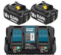 2 Batteries de Remplacement Haute capacité 18V 8000mAh pour Makita + Chargeur Double Port 6A pour Makita DC18RD Compatible avec BL1860B BL1860 BL1850B BL1850 BL1840B avec Batterie d'outils LED.