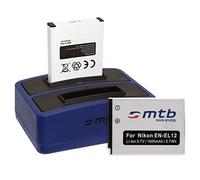 2 Batteries + Double Chargeur (USB) EN-EL12 pour Nikon Coolpix A900, S640, S8100, S9700, W300 / KeyMission 360, 170 ... - v. liste - Cable Micro-USB Inclus