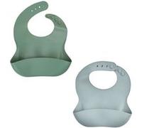 2 bavoirs silicone - Vert Cactus et Gris - Etanches et réglables Vert G