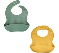 2 bavoirs silicone - Vert Cactus et Jaune Miel - Etanches et réglables Vert G