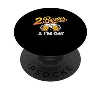 2 bières et Je suis Gay drôle bière Boire de la bière Dictons LGBTQ PopSockets PopGrip Adhésif