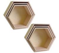 2 blocs de 3 étagères hexagone en bois 24-30 cm Marron