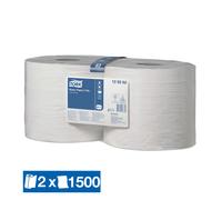 2 bobines d'essuyage blanches Tork, 1500 formats