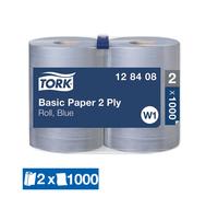 2 bobines d'essuyage bleues Tork Basic, 1000 formats