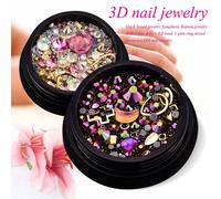2 Boîte 3d Ongles Bijoux Coloré Mixte Acrylique Pointe Diamant Plat Bijou Pierre Ongle Strass Manucure Bricolage Nail Art Décoration (Pi