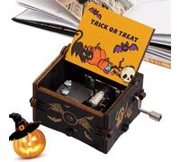 2. Boîte à musique d'Halloween en bois - Boîte à musique manuelle - Design , musique à thème d'Halloween, cadeau pour le printemps, style vintage - Boîte à musique d'Halloween - Boîte à