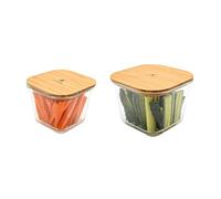 Set de 2 Boîtes Carrée en Verre avec Couvercles en Bambou, 750/1750 ml