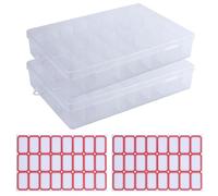 2 Boîtes d'assortiment pour petites pièces, 24 compartiments en plastique, boîte de rangement transparente et réutilisable, avec 2 feuilles d'étiquettes autocollantes, pour bijoux, boucles d'oreilles