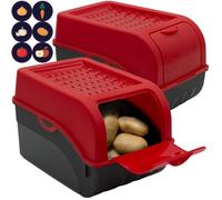 2 Boîtes de conservation alimentaire 5L Rouge / Boite a Pomme de terre Stickers inclus Stockage Légumes Fruits Oignons