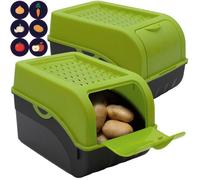 2 Boîtes de conservation alimentaire 5L Vert / Boite a Pomme de terre Stickers inclus Stockage Légumes Fruits Oignons