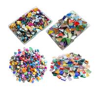2 boîtes de fragments de couleur irrégulière, pierres mélangées en verre colorées, pierres de mosaïque en verre, fragments décoratifs, mosaïques spécialement formées, fragments de coquillages