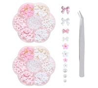 2 Boîtes D'Ornements D'Ongles En Perles De Fleurs En Arc, 1 Pince À Épiler, Patch D'Extension D'Ongles, Matériaux D'Art Des Ongles Faits À La Main, Pinces À Épiler Portables En Acier Inoxydable.