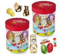 2 Boîtes garnies d'un assortiment de 35 chocolats de Pâques: Kinder Schokobons, Mini Bueno et Moulages | Idéal pour offrir