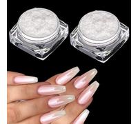 2 Boîtes Perle Poudre Chrome Ongle, Paillette Ongles Nail Art avec Effet Miroir, Grilles de Poudre Aurora pour Ongles, Pearl Effect Powder pour Glazed Donut Nails pour Décoration D'ongles